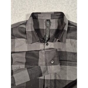 Lululemon Men's Masons Peak Shirt Large Plaid Flannel Button Down Black Gray